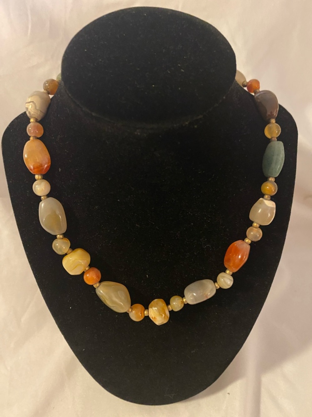 Vintage Multicolor Agate Bead Necklace - Amber, Cream, Green, Brown